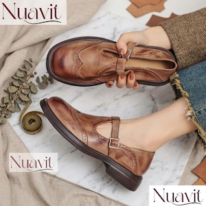Brown Flats with Buckle | Classic Brogue-Style Shoes | Comfortable Everyday Flats for Work & Casual Wear