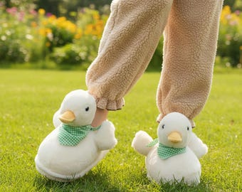 Pantuflas de pato de peluche, calzado acogedor para el hogar