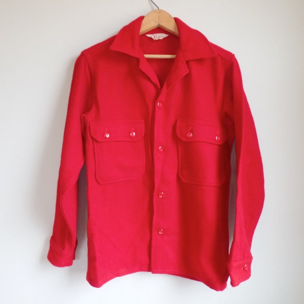 Vtg 50s Red Wool Hunting Shirt Jacket // Boy Scouts of America // Mens Small // Womens Medium