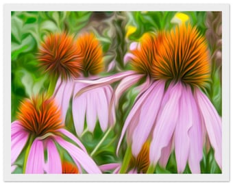 Framed Print, art, home decor, wall art, flower, Cone Flowers, 11x14″