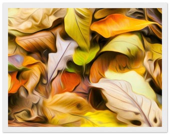 Painterly Autumn Leaves Framed Print, Fall Nature Wall Art 11x14″