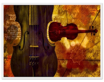 Wall hanging art for home decor, violin,  framed print , 18x24″