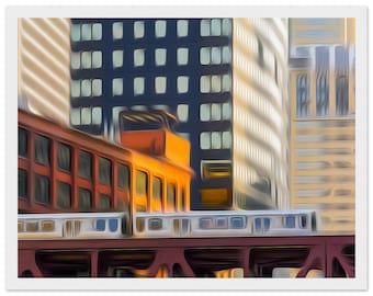 Framed Print, art, home decor, wall art, Chicago, train, city, 11x14″