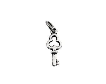 Pewter Small Vintage-Look Key Charm - 1/2 inch long - Small Key Charm with Gunmetal Jump Ring