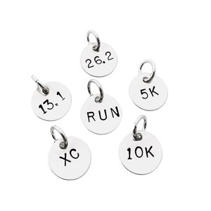 ONE (1) Sterling Silver RUN, 5k, 10k, 13.1, 26.2 or XC Hand Stamped Runner Charm - Running Charm - Gift for Runners - Marathon - Run Charm