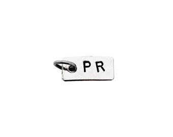 ONE (1) PR Personal Record Pendant Only - Hand Hammered Nickel Silver Pendant Hand Stamped with PR with Gunmetal Jump Ring - Personal Record