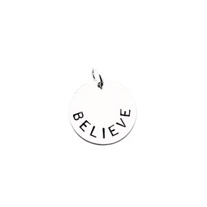 Sterling Silver BELIEVE Round Hand Stamped Charm - Add On Charm - 3/4 inch round