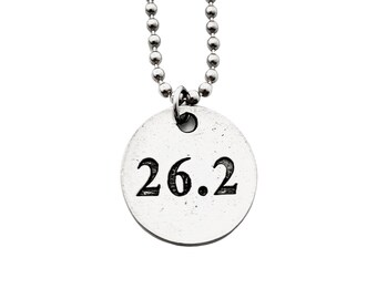 DISTANCE Round Pendant Necklace/Key Chain/Bag Tag on Stainless Ball Chain - 5k, 10k, 13.1, 26.2, XC, Track or Run - Unisex Distance Runner