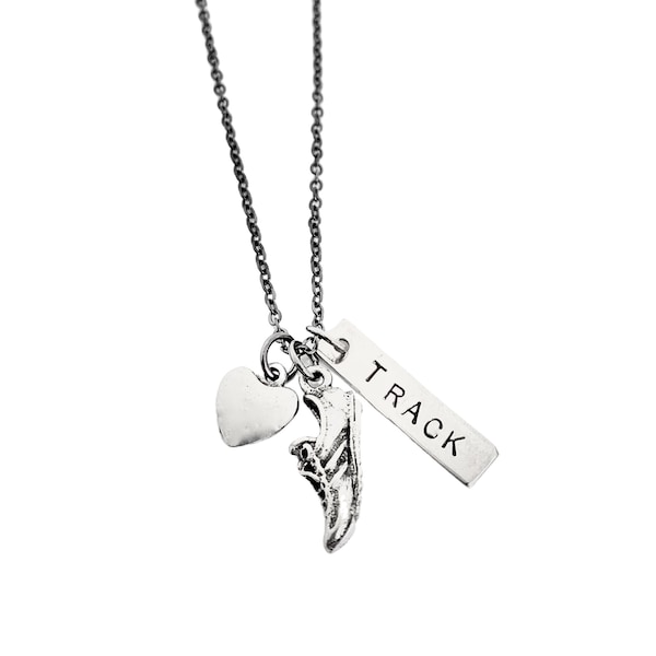 Love to Run TRACK Necklace - 3 Pendants on Gunmetal Chain - Add a Track Event or Distance - T & F - Track and Field - Track Love - Runner