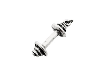 BARBELL CHARM - Add ONE (1) Barbell Charm to your Necklace or Wrap Bracelet - Pewter Barbell Charm Only