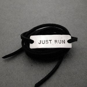 JUST RUN Wrap Bracelet Runner Jewelry Unisex Runner Gift Nickel Silver Pendant on 3 feet of Micro Fiber Suede Just Do it Just Run image 2