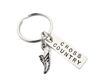 RUN CROSS COUNTRY Key Chain - Ball Chain or Key Ring - Shoe Charm / Cross Country Pendant - Cross Country Key Chain - Cross Country Bag Tag