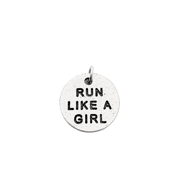 RUN LIKE a GIRL Round Pewter Pendant Charm - Available only at The Run Home - One (1) Run Like a Girl Round Charm in Organza Bag