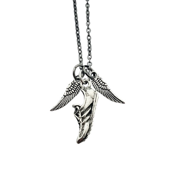 I Run with Wings on the Soles of my Shoes - Pewter Wings and Running Shoe Charms on Gunmetal Chain - Running Jewelry - Soar - I Can Fly Gift