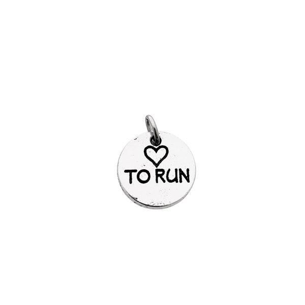 Heart To Run Round Pewter Pebble Charm - Add ONE (1) Charm to your Necklace or Wrap Bracelet - Pewter Runner Charm - Runner Bracelet Charm