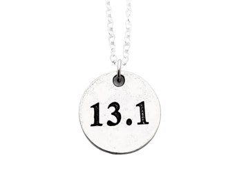 Pewter DISTANCE Round Pendant on Sterling Silver Chain - 5k, 10k, 13.1, 26.2, XC, Run, Track or Runner Girl - Choose Sterling Silver Chain