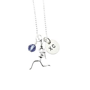 GIRLS RUN XC with Crystal Sterling Silver Necklace - 16, 18 or 20 inch Sterling Silver Chain - Choose Crystal - Cross Country Team Jewelry