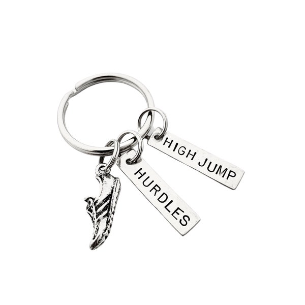 2 TRACK EVENTS Key Chain - Shoe, 1 Track Distance or Event Pendant PLUS an additional Track Distance or Event Pendant on Round Key Ring Gift