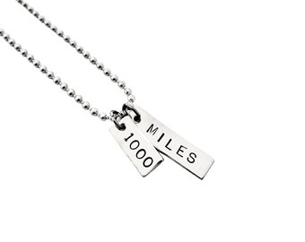 MILE CLUB - 100, 200, 300, 400, 500, 600, 700, 800, 900 or 1000 with MILES Charm Necklace on 24 inch stainless steel chain - Solo Miles Gift