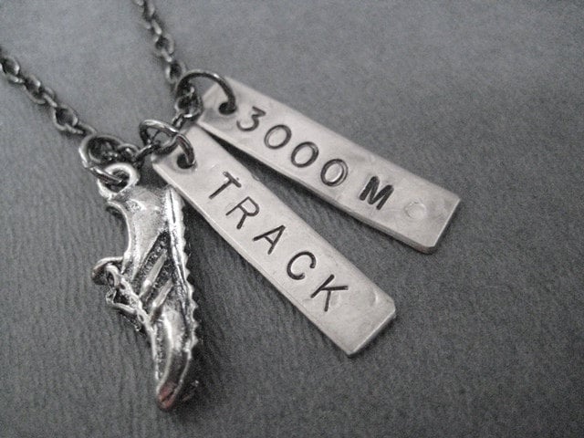 RUN TRACK 3000 METER Necklace - Running Necklace on Gunmetal Chain - 3k ...