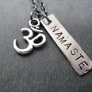 OM NAMASTE YOGA Necklace - Yoga Jewelry - Om Necklace - Namaste Necklace on Gunmetal chain - Om Necklace - Yoga Necklace - My Spirit