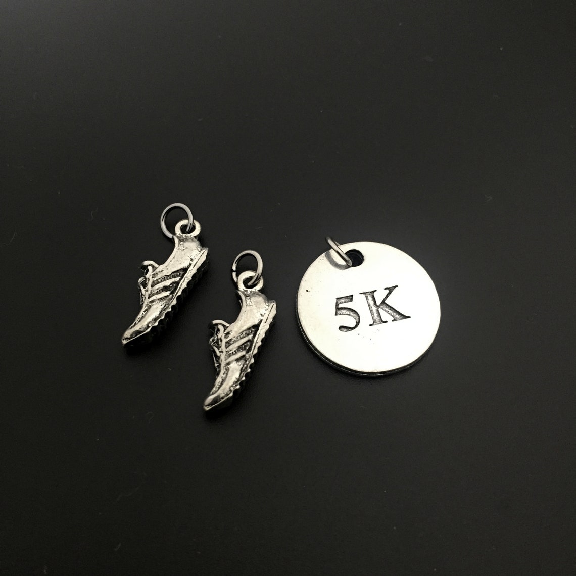 TWO 2 Pewter Running Shoe Charms and 1 Round Pewter 5K Etsy
