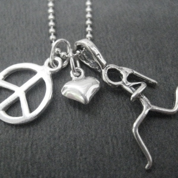 PEACE LOVE RUN Sterling Silver Necklace - 16, 18 or 20 inch Sterling Silver Ball Chain - Choose your Run Charm - Runner Peace - Solitary Run