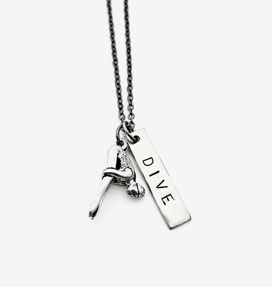 DIVE Necklace Diving Necklace on Gunmetal Chain Diver Etsy
