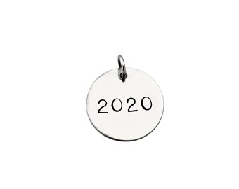 YEAR - ONE (1) 2015, 2016, 2017, 2018, 2019, 2020, 2021, 2022, 2023, etc. Round Nickel Silver Pendant with Gunmetal Jump Ring - Year Charm