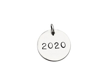 YEAR - ONE (1) Choose Over 50 Years 2020, 2021, 2022, 2023, 2024, 2025 etc. Round Nickel Silver Pendant with Gunmetal Jump Ring - Year Charm
