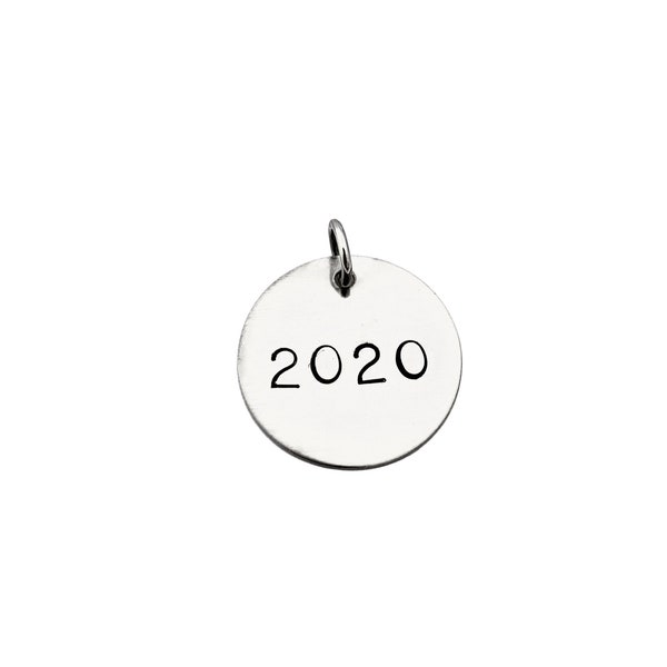 YEAR - ONE (1) 2015, 2016, 2017, 2018, 2019, 2020, 2021, 2022, 2023, etc. Round Nickel Silver Pendant with Gunmetal Jump Ring - Year Charm