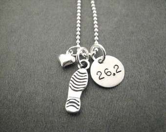 LOVE to RUN 26.2 Sterling Silver Marathon Runner Necklace - 16, 18 or 20 inch Sterling Ball Chain - Flat Shoe Print or 3 D Run Shoe - Run