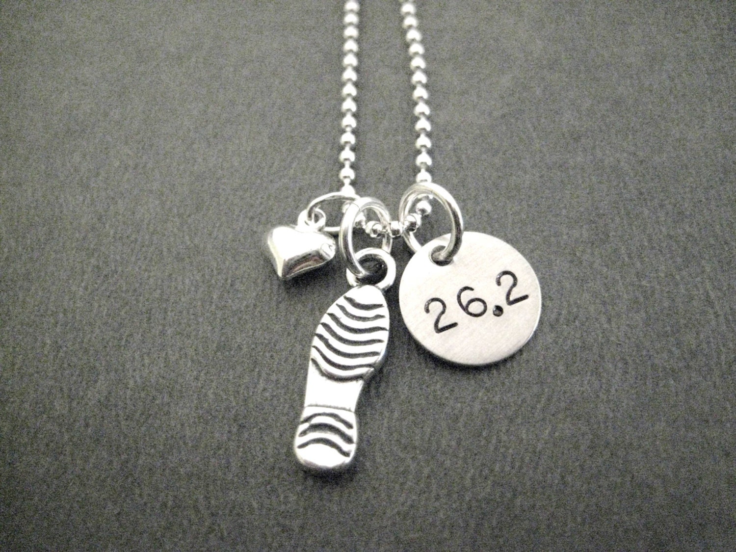 LOVE to RUN 26.2 Sterling Silver Marathon Runner Necklace - 16, 18 or 20 inch Sterling Ball Chain - Flat Shoe Print or 3 D Run Shoe - Run