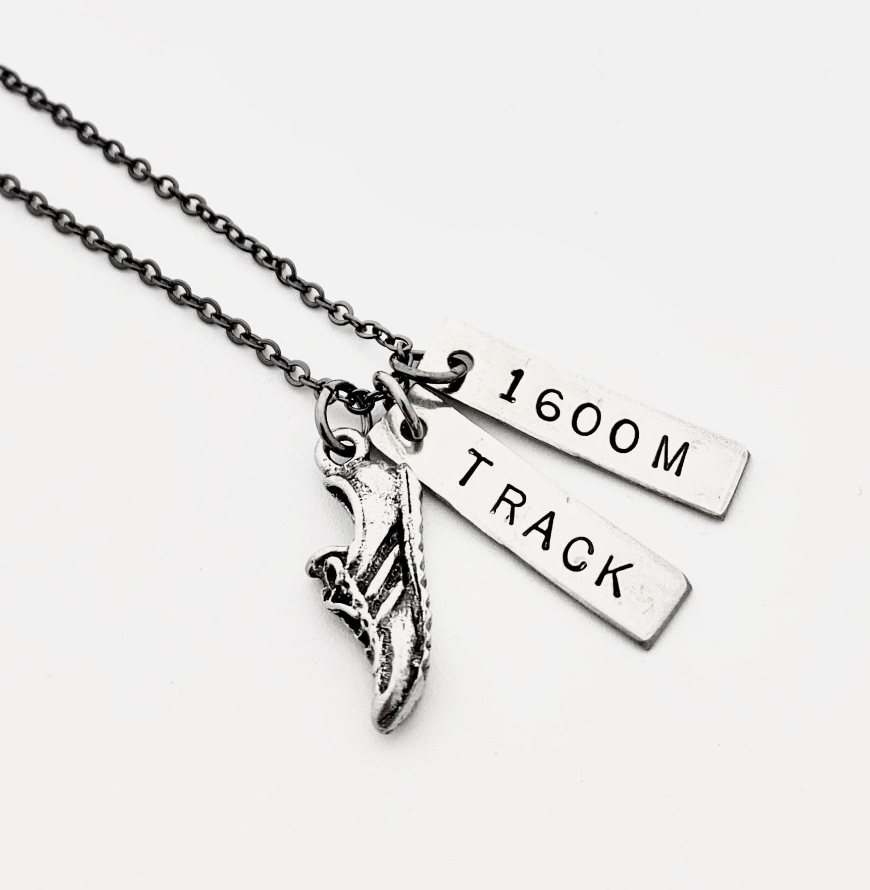 RUN TRACK 1600 METER Necklace - Mile Runner Necklace on Gunmetal