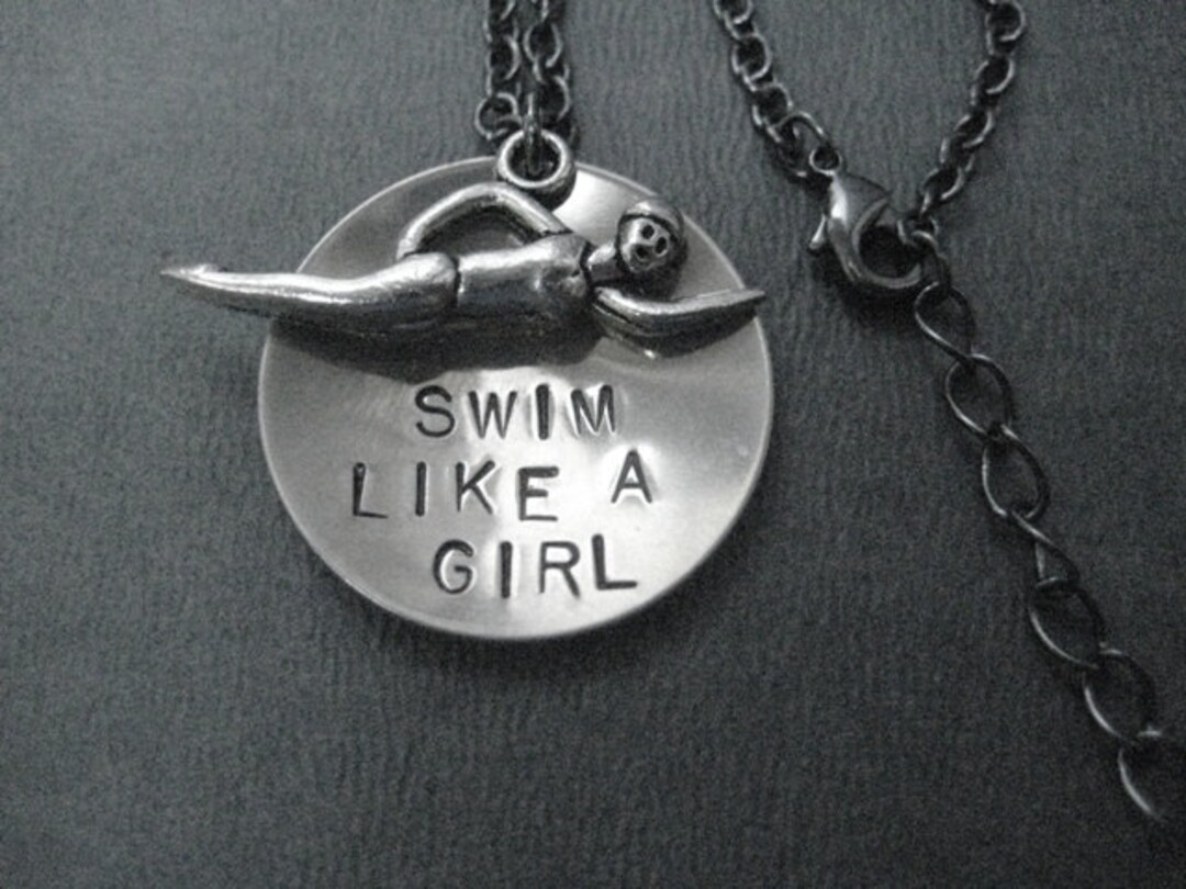 SWIM Like a GIRL Necklace Swimming Jewelry Necklace on 18 Inch Gunmetal