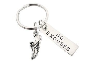 RUN with NO EXCUSES Key Chain / Bag Tag - Ball Chain or Key Ring - Inspirational Runner Key Chain - Motivational Runner Bag Tag - Guy Runner