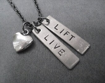 LIVE LOVE LIFT Necklace - Workout Necklace on Gunmetal chain or Stainless Steel Ball chain - Unisex Workout - Fitness - Lift Necklace