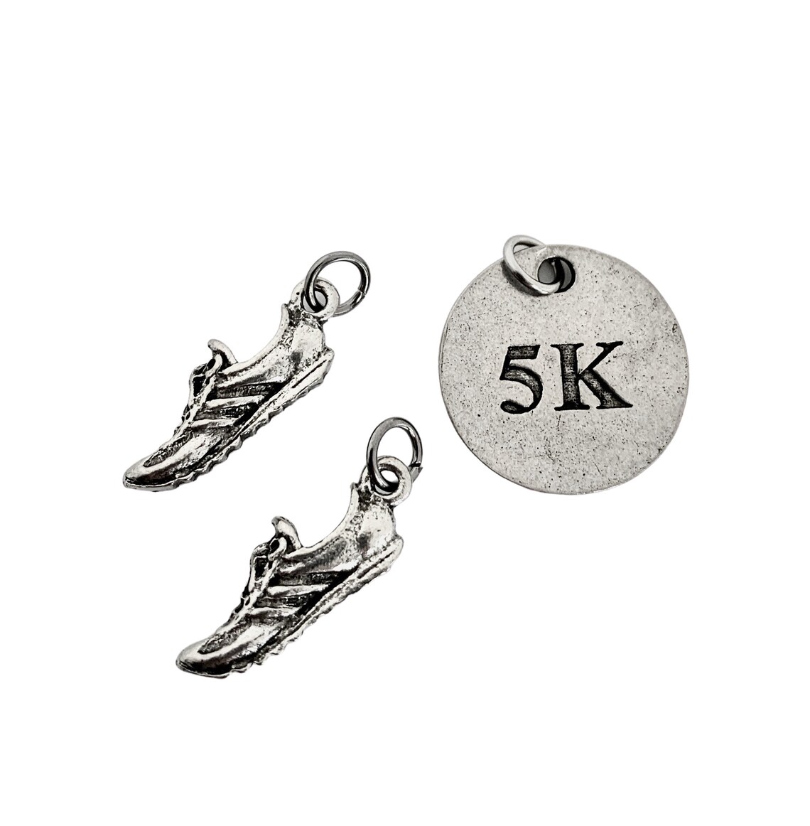 TWO 2 Pewter Running Shoe Charms and 1 Round Pewter 5K | Etsy