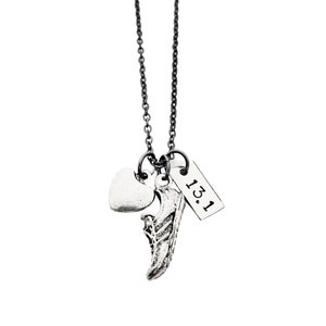 Love to RUN DISTANCE Choose 5k, 10k, 13.1, 26.2 or XC 3 Pendants with Puffed Heart Running Jewelry Run Necklace on Gunmetal Chain image 1