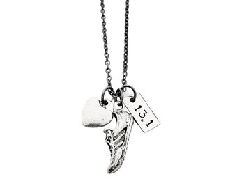 Love to RUN DISTANCE - Choose 5k, 10k, 13.1, 26.2 or XC - 3 Pendants with Puffed Heart - Running Jewelry - Run Necklace on Gunmetal Chain