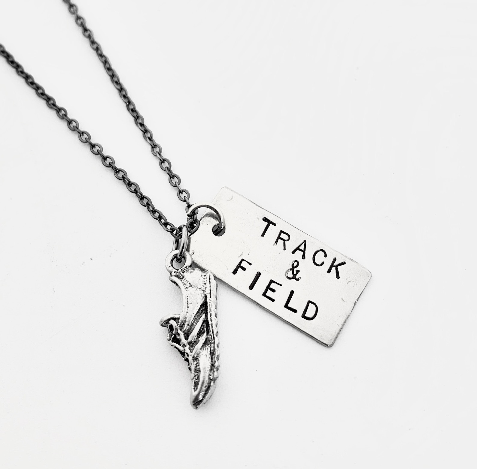 TRACK and FIELD Necklace Pewter Running Shoe Plus Hand Etsy