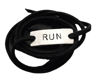 RUN Wrap Bracelet - Running Jewelry - Unisex Running Gift -  Nickel Silver Pendant on 3 feet of Micro Fiber Suede - Cross Country - Runners