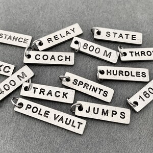 ONE Pewter Track DISTANCE or EVENT Pendant Only 400m, 800m, 1600m, Sprints, Relay, Hurdles, Distance, Jumps, Throws, Pole Vault, Coach, Xc image 3