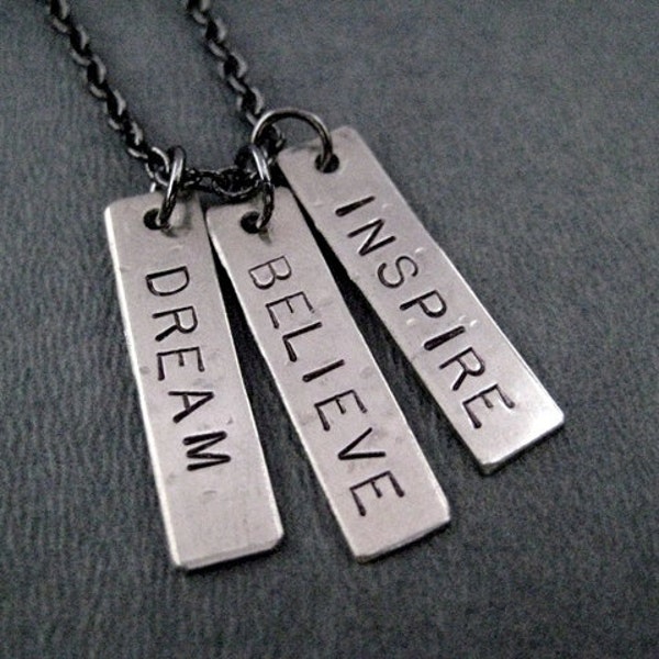 DREAM BELIEVE INSPIRE - Inspirational Necklace on Gunmetal chain - Inspirational Jewelry - Motivational Jewelry - Recovery - Teacher - I Do