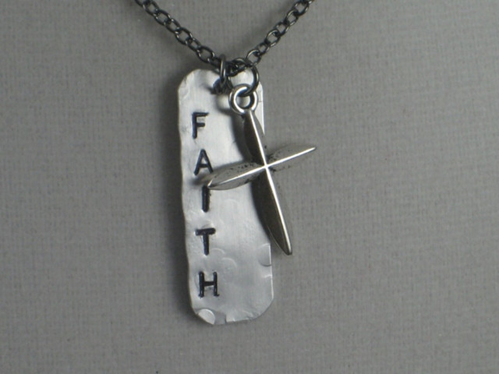 FAITH With CROSS Necklace Rustic Artisan Aluminum Dog Tag Etsy