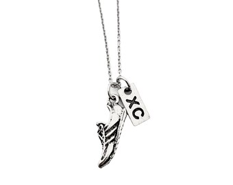 XC Running Shoe Necklace: Pewter Cross Country Charm