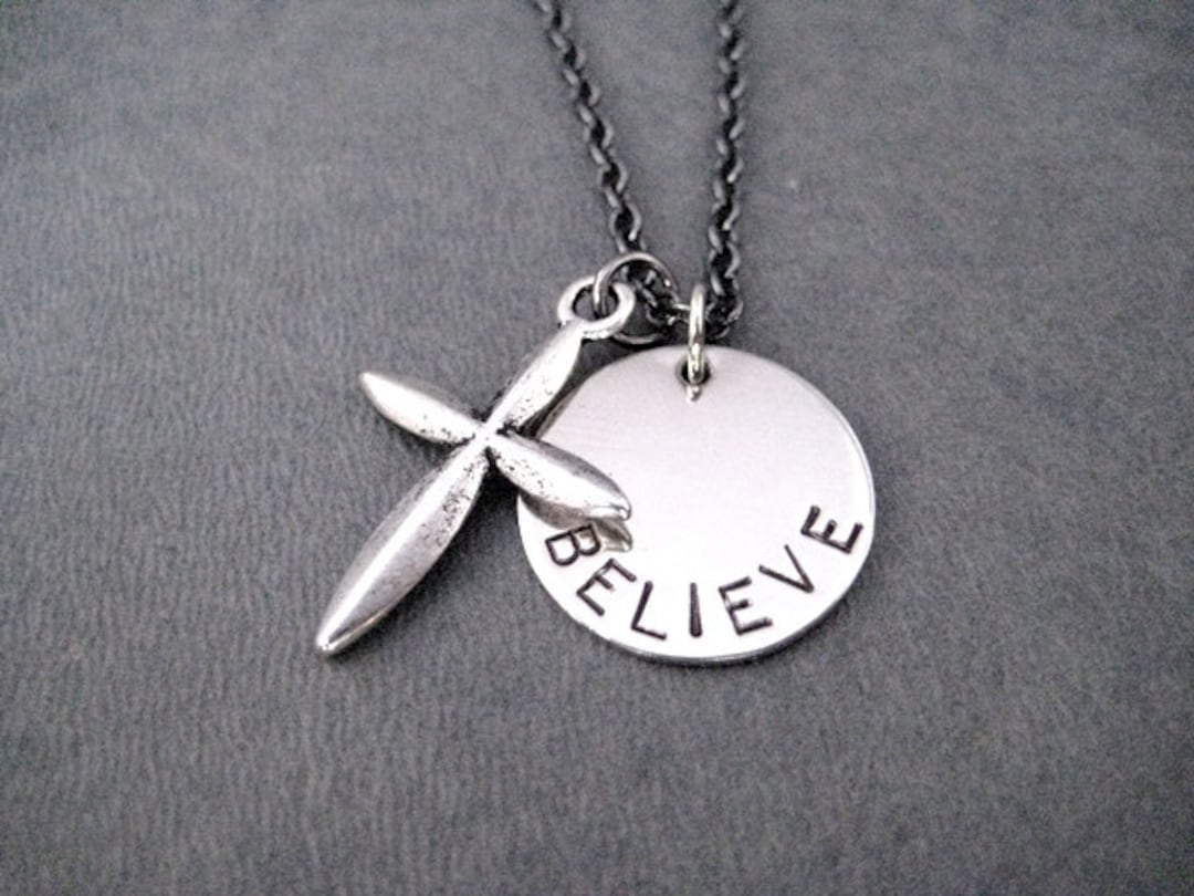 CROSS BELIEVE Round Pendant Necklace Inspirational Faith Necklace on ...