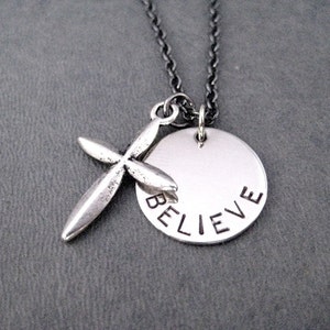CROSS BELIEVE Round Pendant Necklace - Inspirational Faith Necklace on Gunmetal Chain - Faith Jewelry - Unisex Cross Believe Necklace