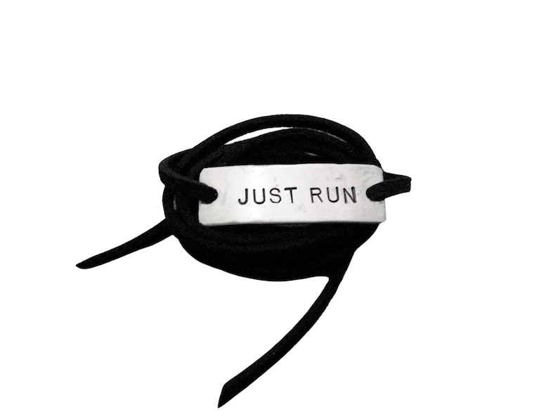 JUST RUN Wrap Bracelet Runner Jewelry Unisex Runner Gift Nickel Silver Pendant on 3 feet of Micro Fiber Suede Just Do it Just Run image 1