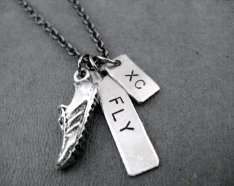 RUN FLY XC Cross Country Runner Necklace on Gunmetal Chain - Fly Xc Necklace - Run Fly Cross Country - Run Cross Country Fast and Fly